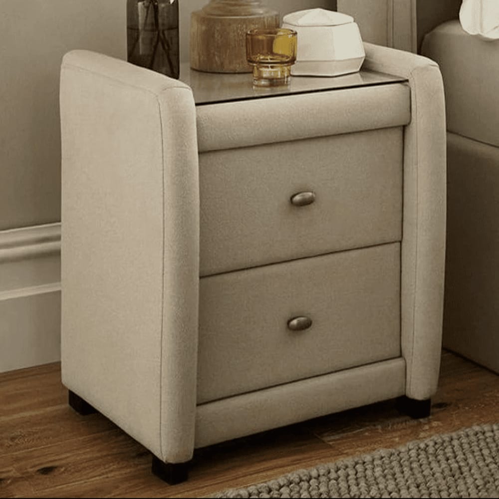 Elegant upholstered Bed Side Table 2 Drawer