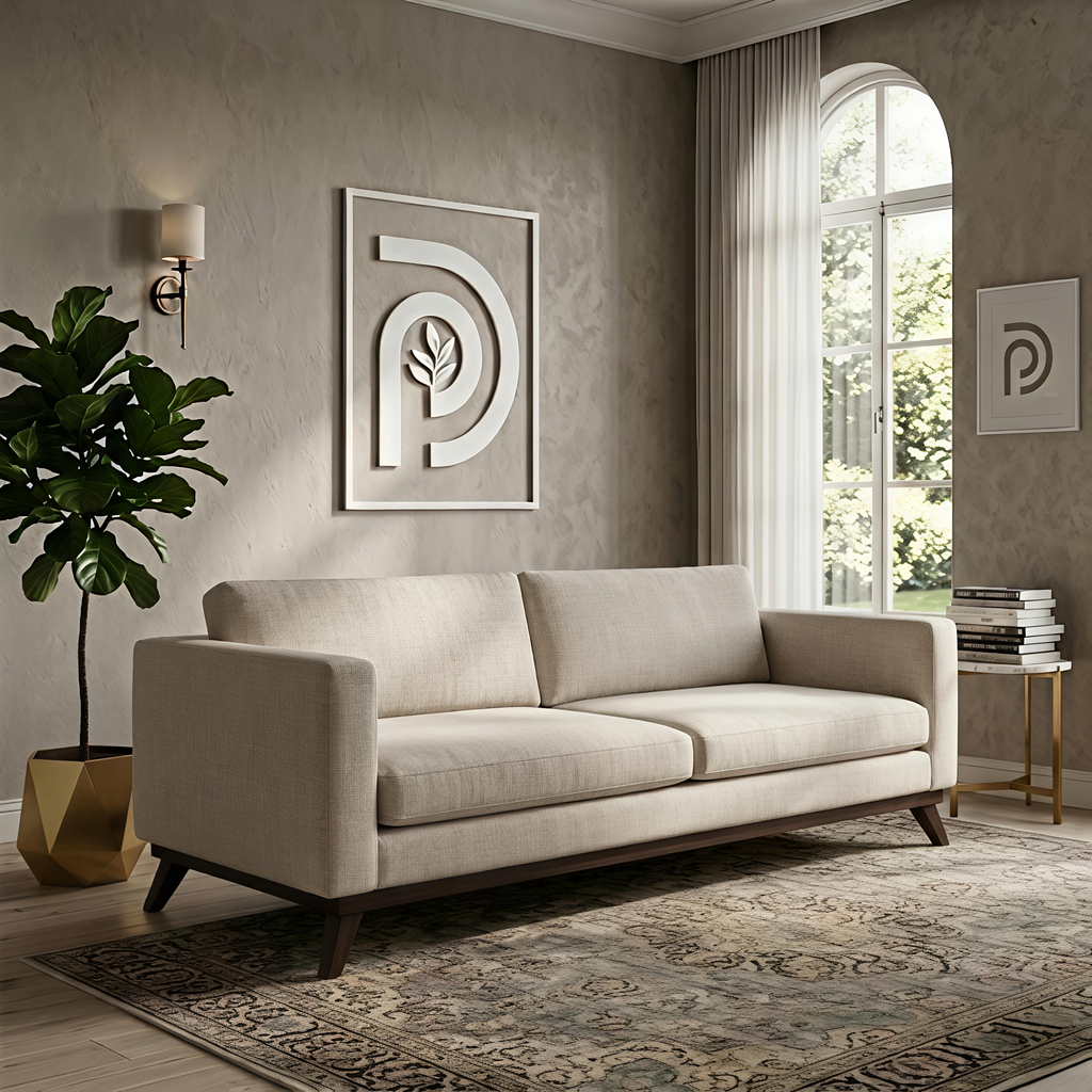 Mid-Century Cotton Sofa With Solid Wood Frame