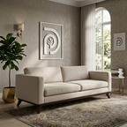 Mid-Century Cotton Sofa With Solid Wood Frame