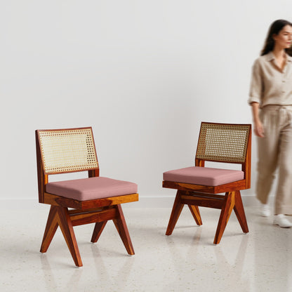 Jean Upholstered Chair in Honey Sheesham and Indian Red