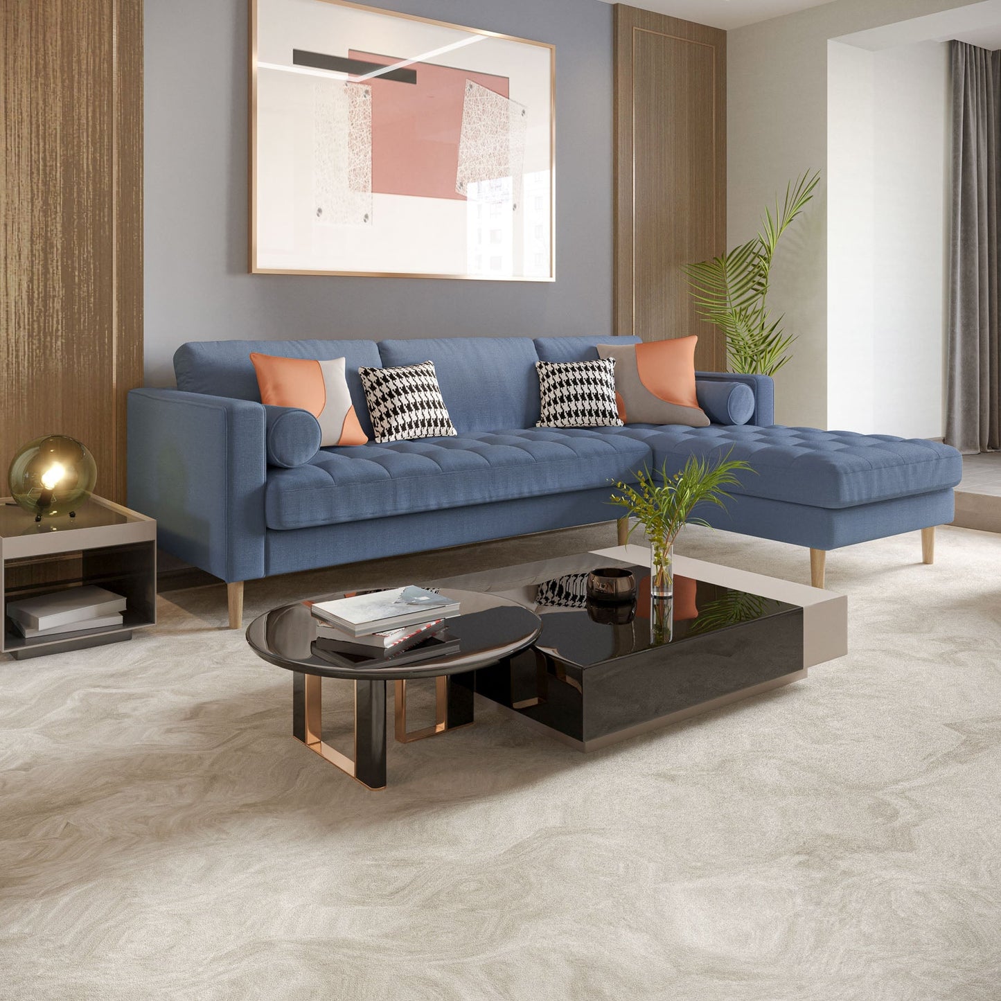 Palo Sofa T | L-Shaped Sectional with Chaise (8.25 feet length) | Tufted