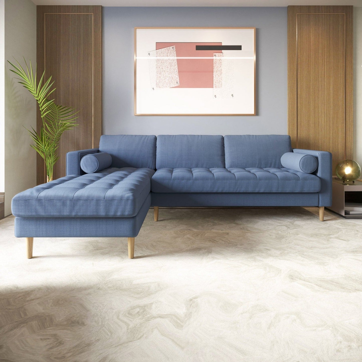 Palo Sofa T | L-Shaped Sectional with Chaise (8.25 feet length) | Tufted