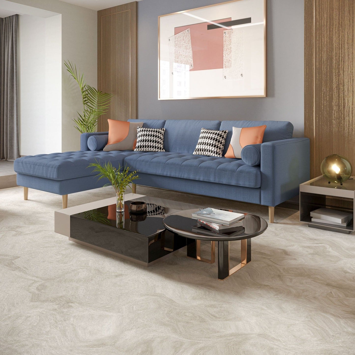 Palo Sofa T | L-Shaped Sectional with Chaise (8.25 feet length) | Tufted