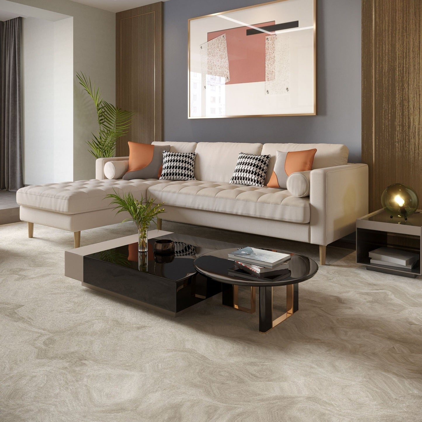 Palo Sofa T | L-Shaped Sectional with Chaise (8.25 feet length) | Tufted