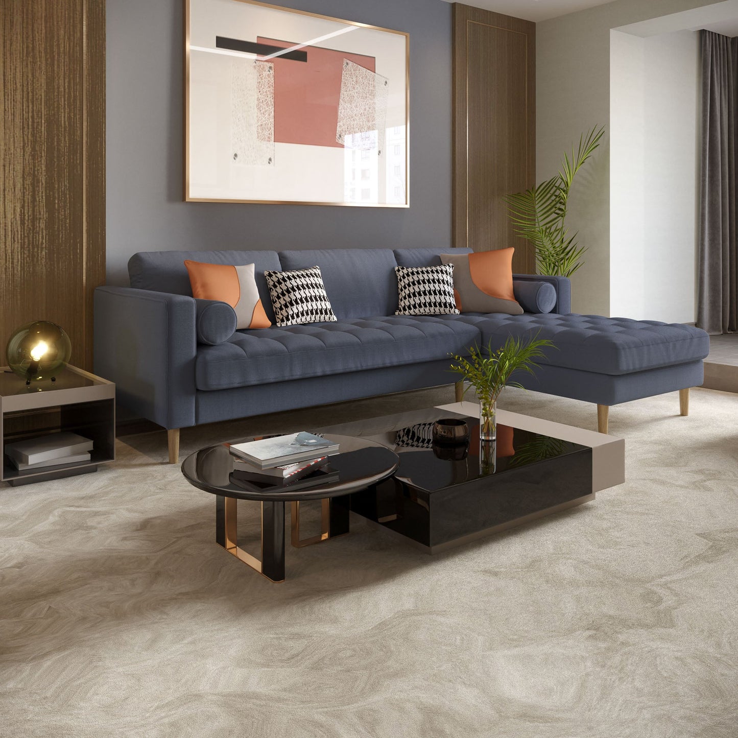 Palo Sofa T | L-Shaped Right Sectional with Chaise (8.25 feet length) | Tufted