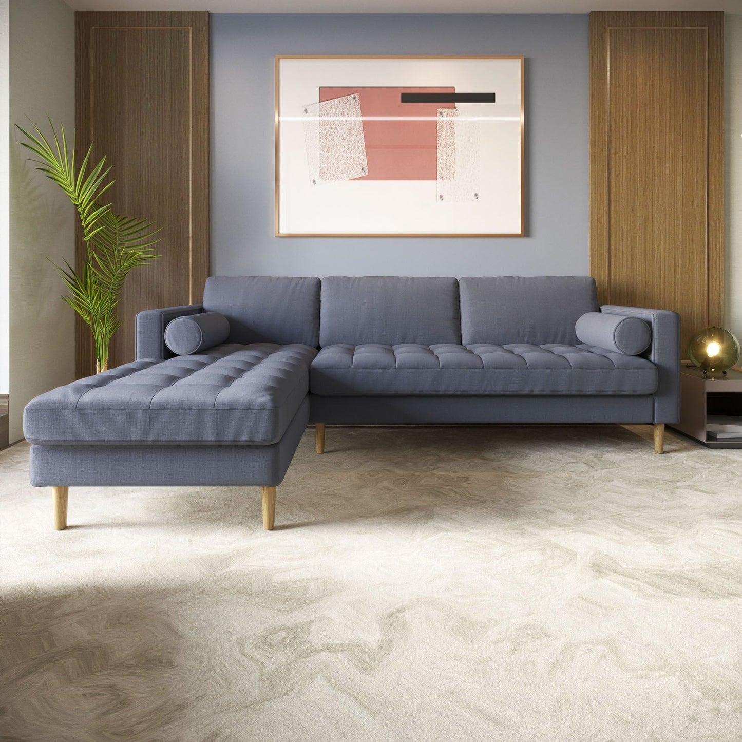 Palo Sofa T | L-Shaped Sectional with Chaise (8.25 feet length) | Tufted