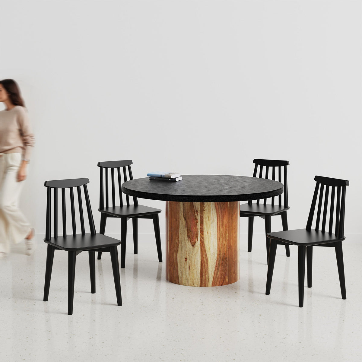 Luis-Polly Textured Black Dining Table Set -  2, 4 & 6 Seater/ All sizes