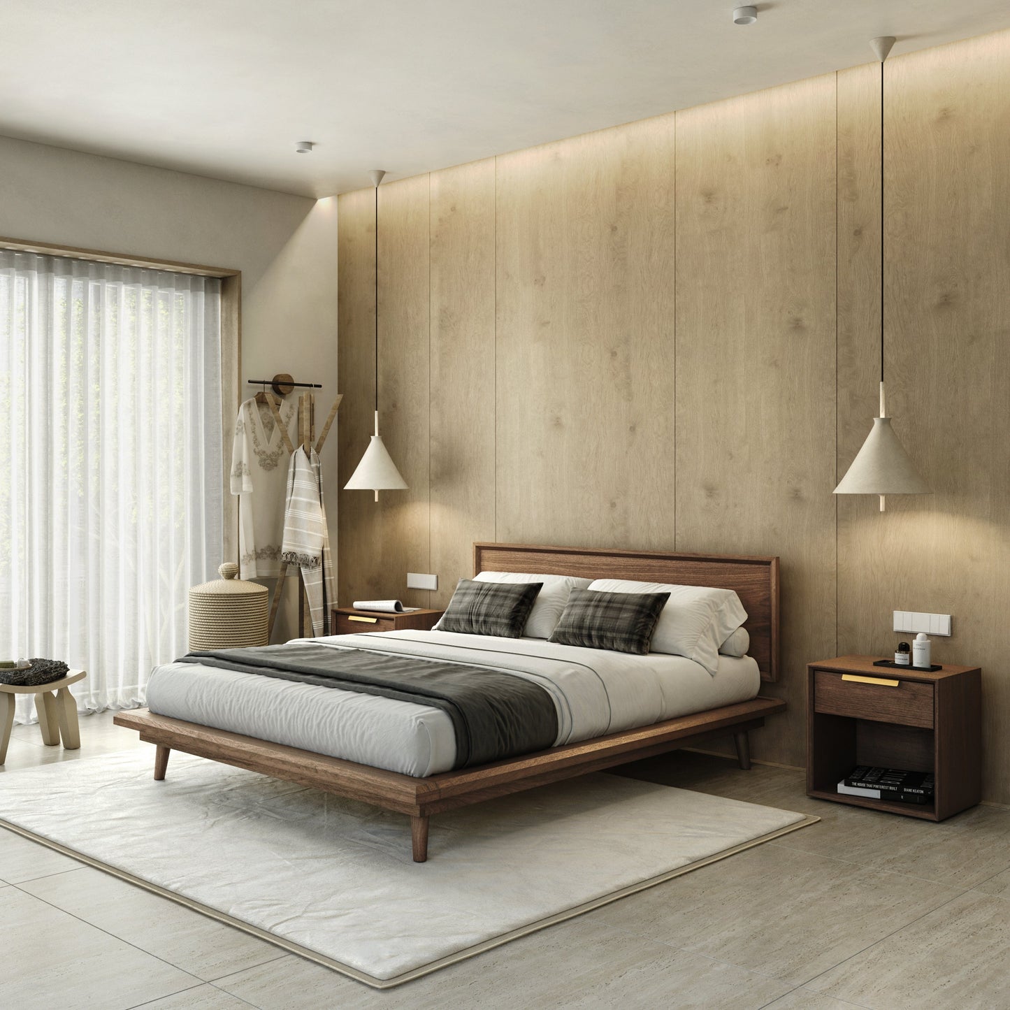 Bon Bed - Solid Teak/Walnut/Oak Wood (Queen)