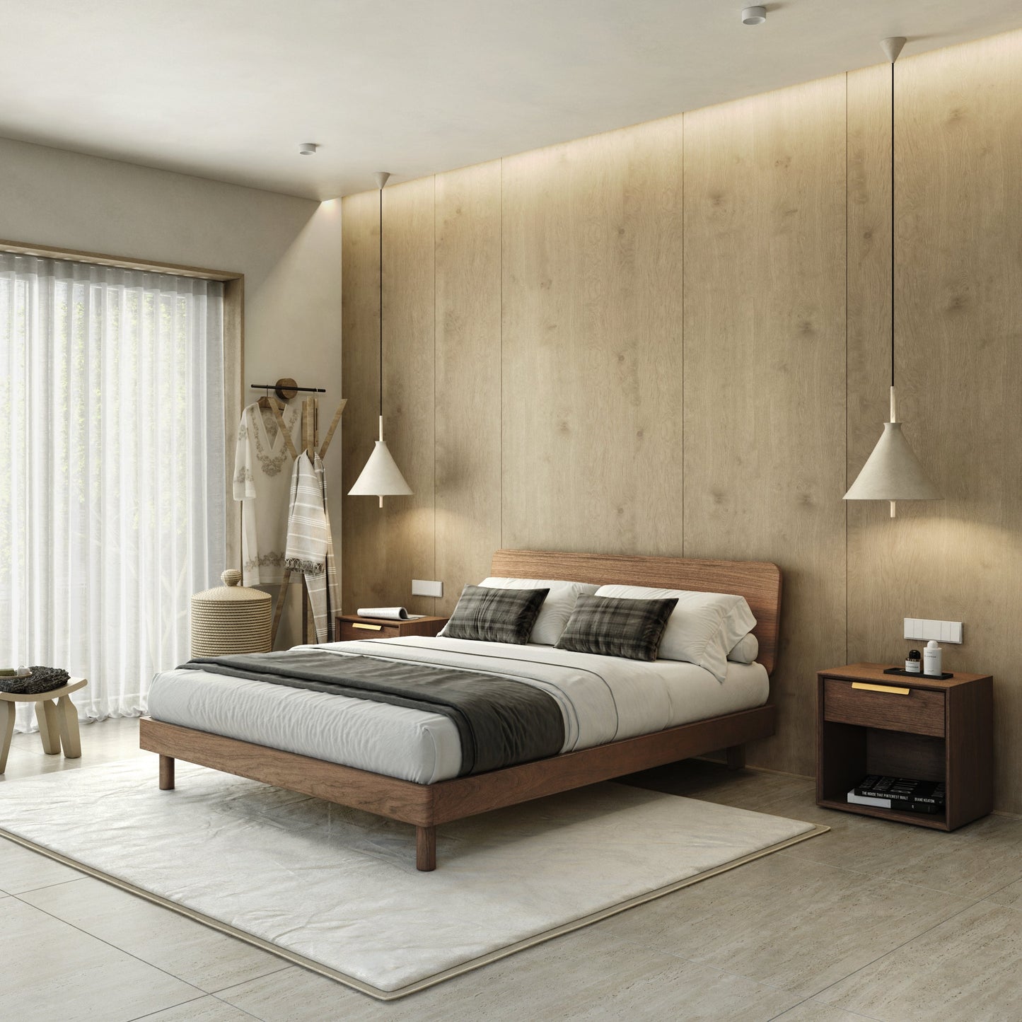 Mowa Bed - Solid Teak/Walnut/Oak Wood (Queen)