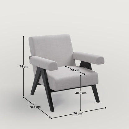 Pierre Accent Chair- Black Matte on Sheesham and Griege Grey Luxury Fabric