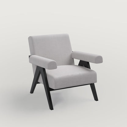Pierre Accent Chair- Black Matte on Sheesham and Griege Grey Luxury Fabric