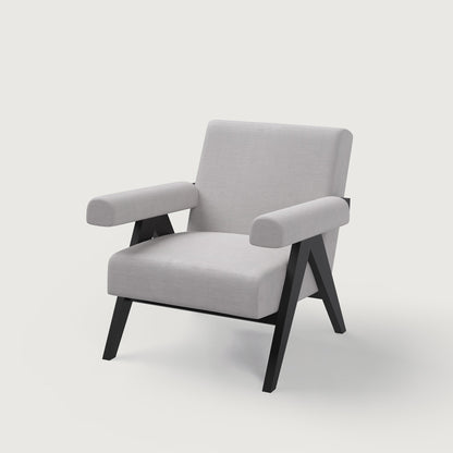 Pierre Accent Chair- Black Matte on Sheesham and Griege Grey Luxury Fabric