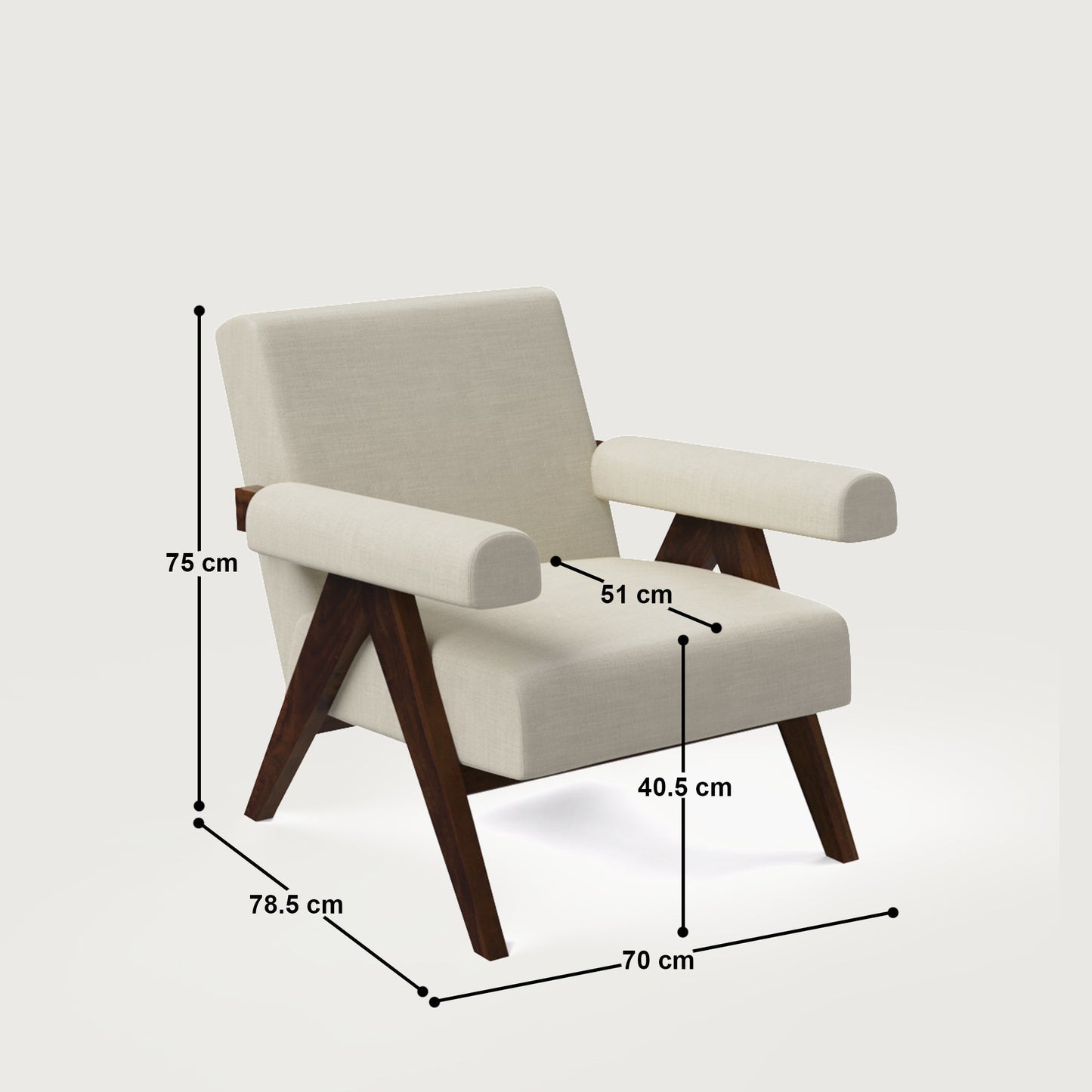 Pierre Accent Chair - Walnut in Sheesham and Almond Latte Luxury Fabric