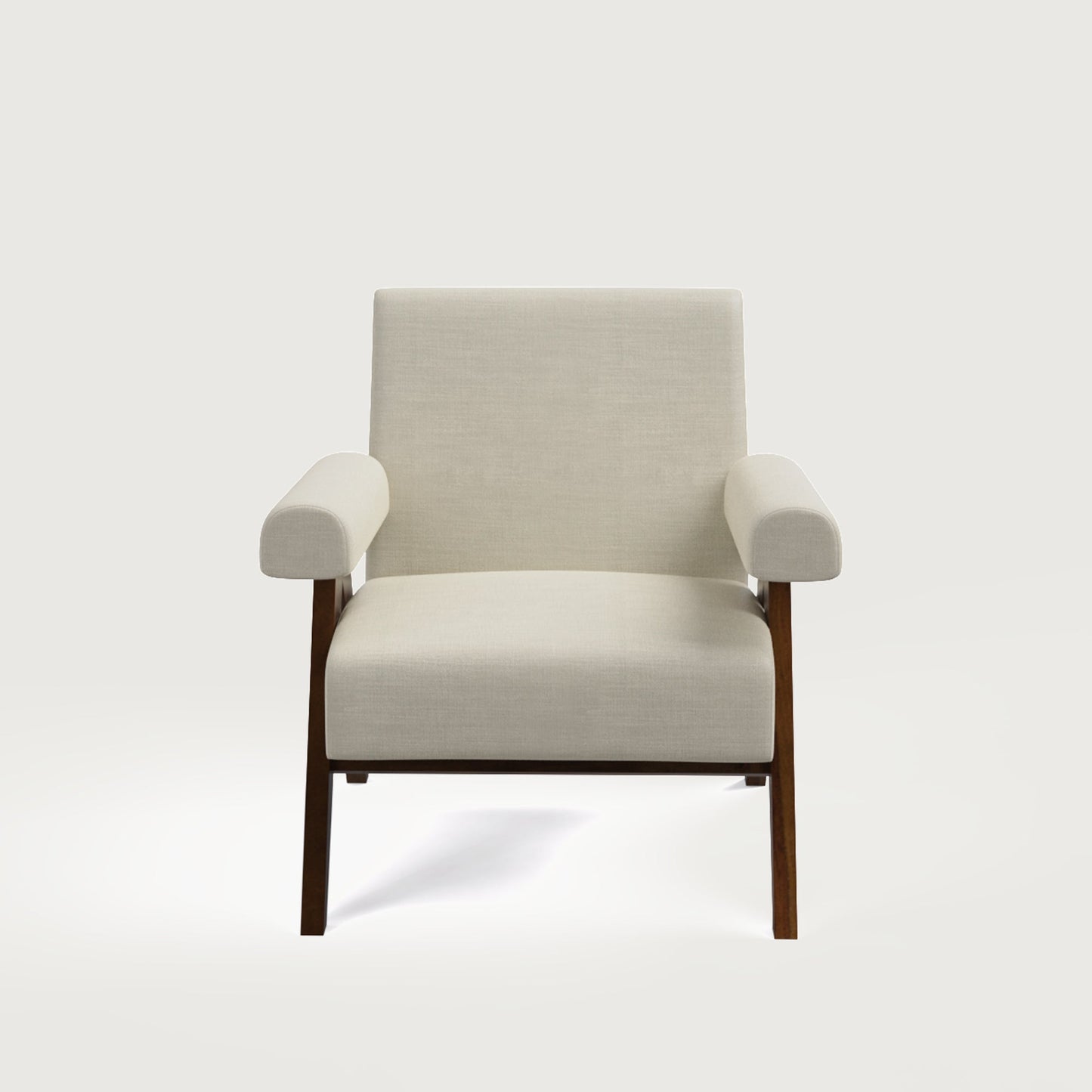 Pierre Accent Chair - Walnut in Sheesham and Almond Latte Luxury Fabric