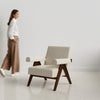 Pierre Accent Chair - Walnut in Sheesham and Almond Latte Luxury Fabric