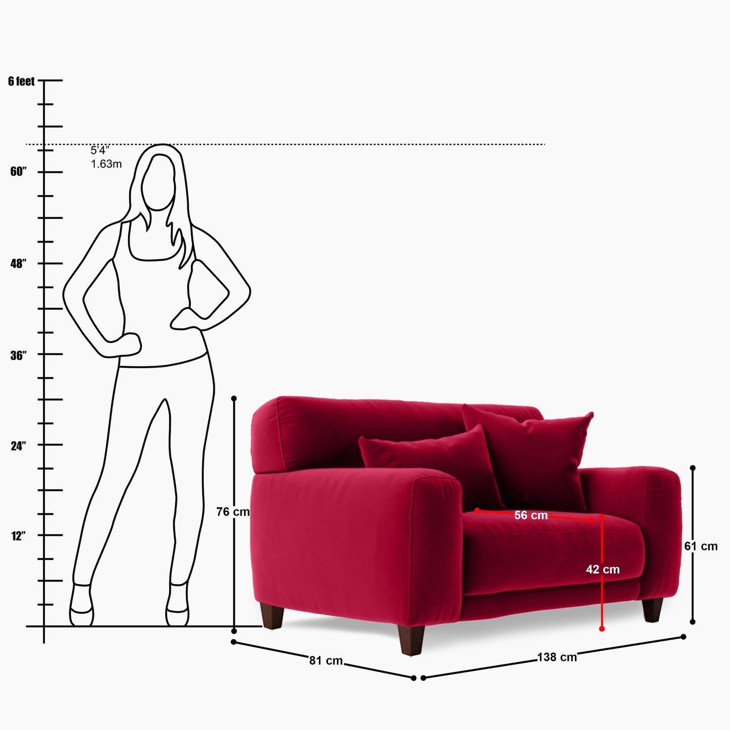 Edith 1 Seater  Love Seat Sofa - 55"