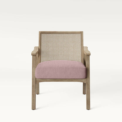 Tranquebar Colonial Style Accent Chair, Rattan Weave, Rustic White Finish with Luxury Caramel Seats