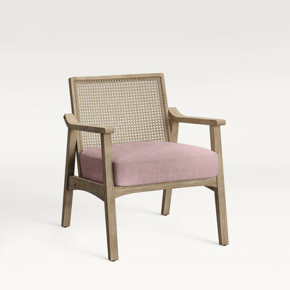 Tranquebar Colonial Style Accent Chair, Rattan Weave, Rustic White Finish with Luxury Caramel Seats