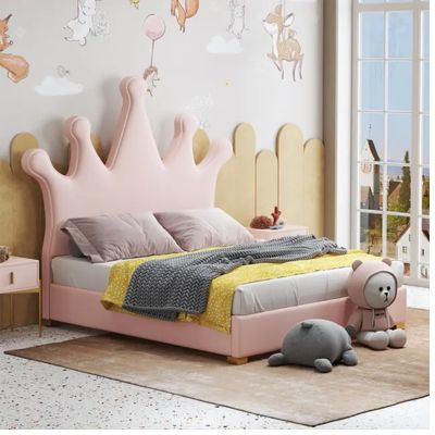 Princess Upholstered Kids Bed Without Storage In Suede