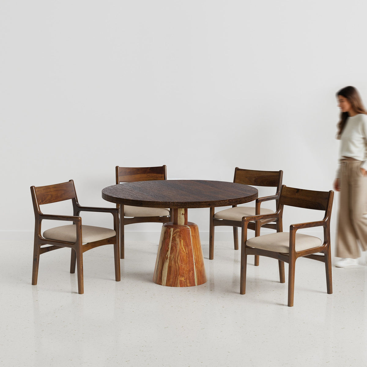 Yukon-Kiyomi Textured Walnut Dining Table Set -  2 & 4 Seater/ All sizes
