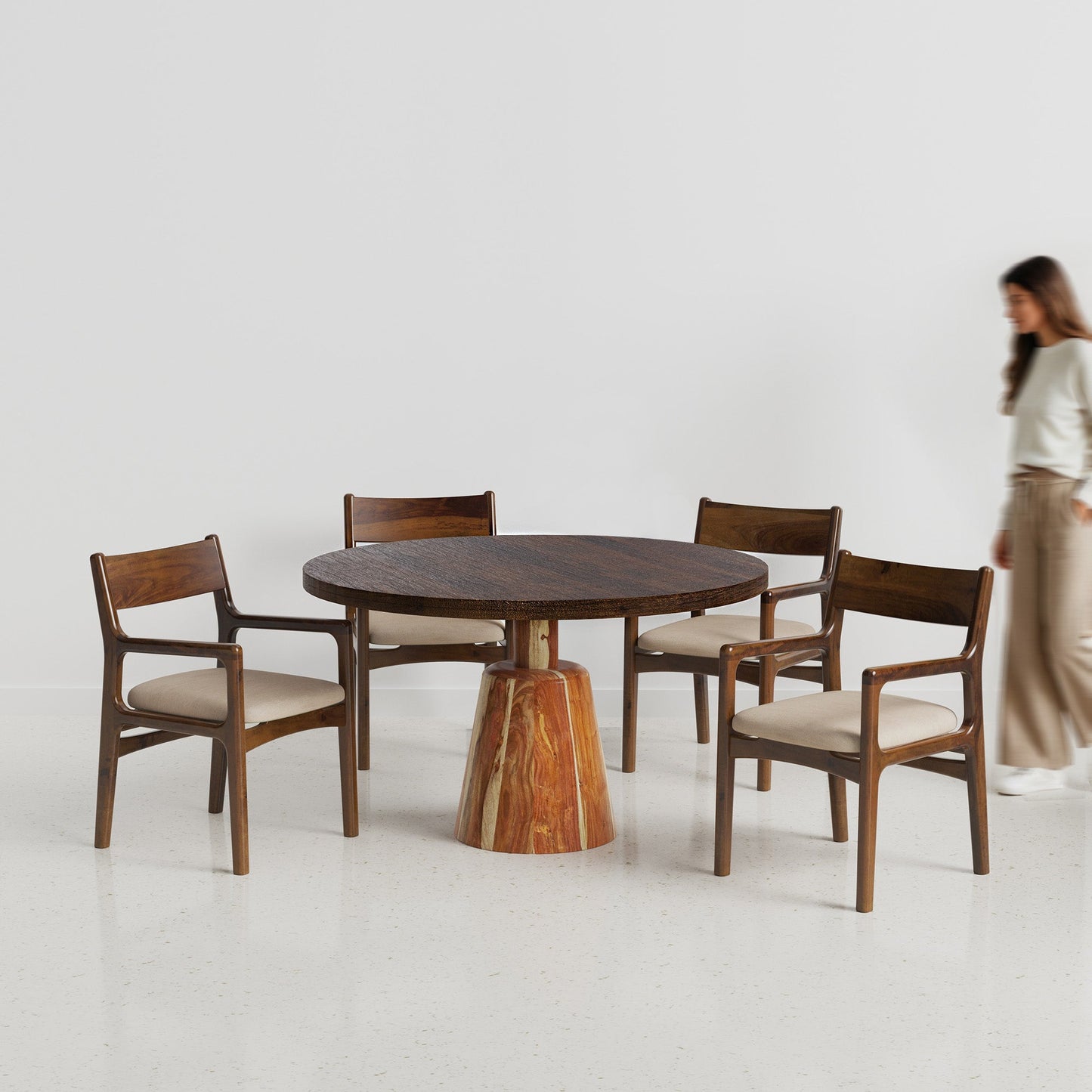 Yukon-Kiyomi Textured Walnut Dining Table Set -  2 & 4 Seater/ All sizes