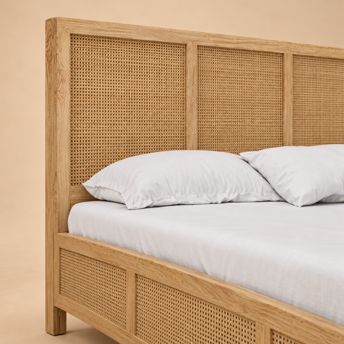 Adelaide Rattan 4 Piece Bedroom Set — warm beige studio detail