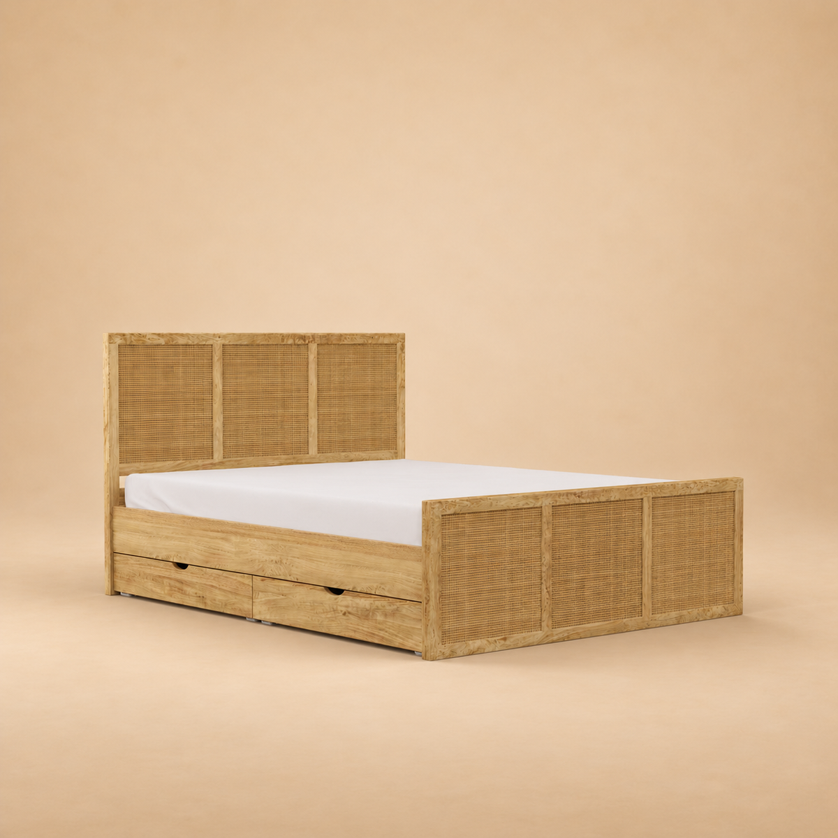 Adelaide Rattan Rollout Storage Bed — warm beige studio view 2