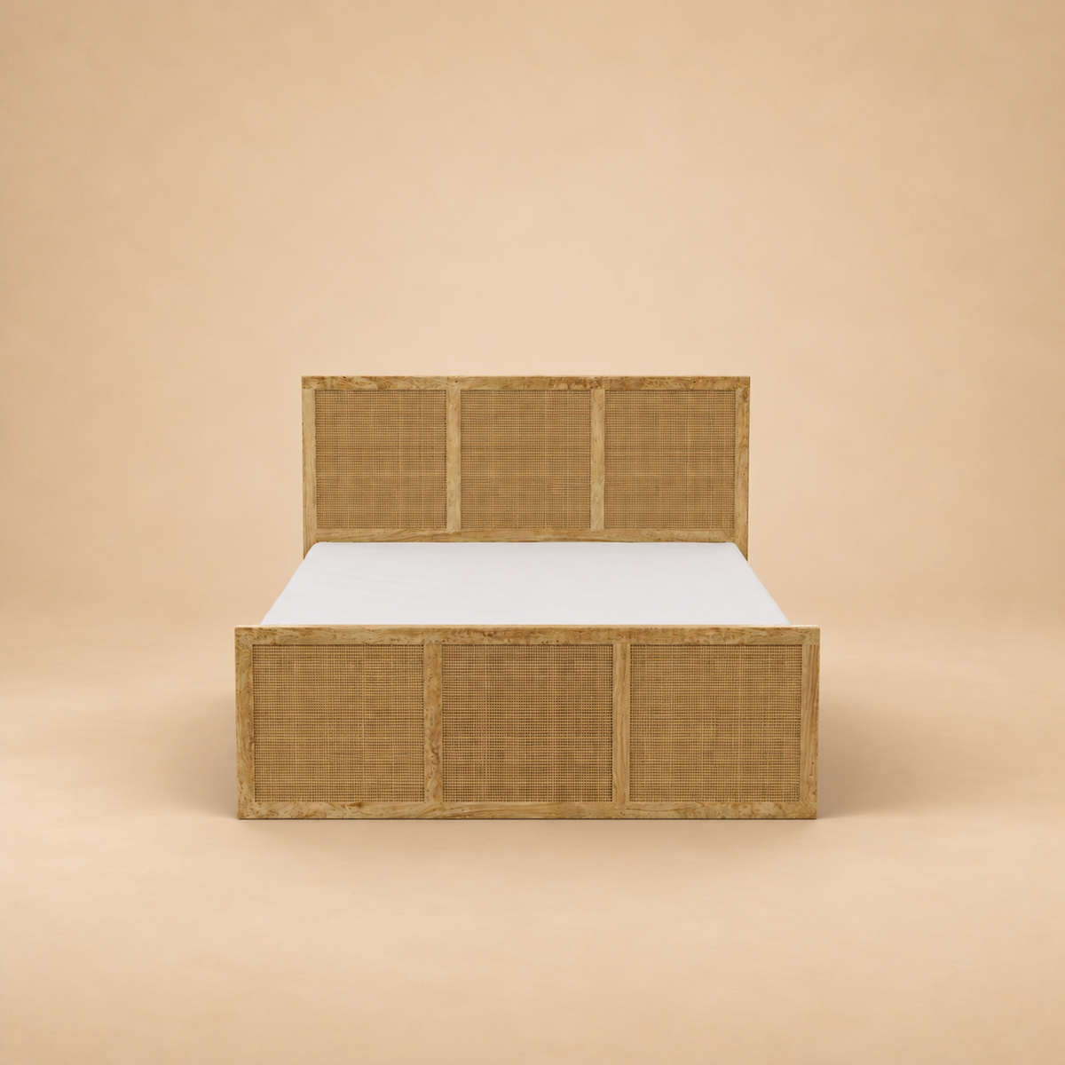 Adelaide Rattan Rollout Storage Bed — warm beige studio view 3