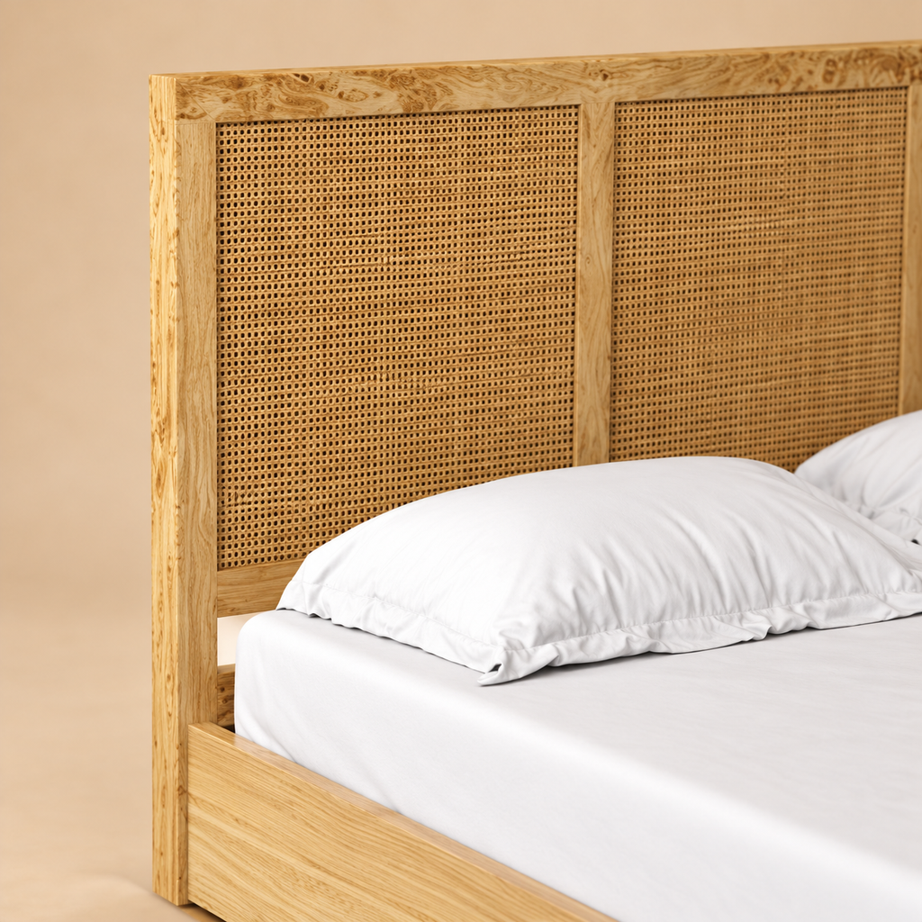 Adelaide Rattan Rollout Storage Bed — warm beige studio detail