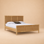 Adelaide Solid Wood Rattan Bed — warm beige studio view 2
