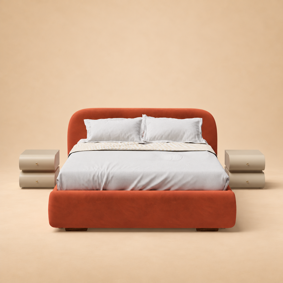 Althea Upholstered Bedroom Set — warm beige studio view 2