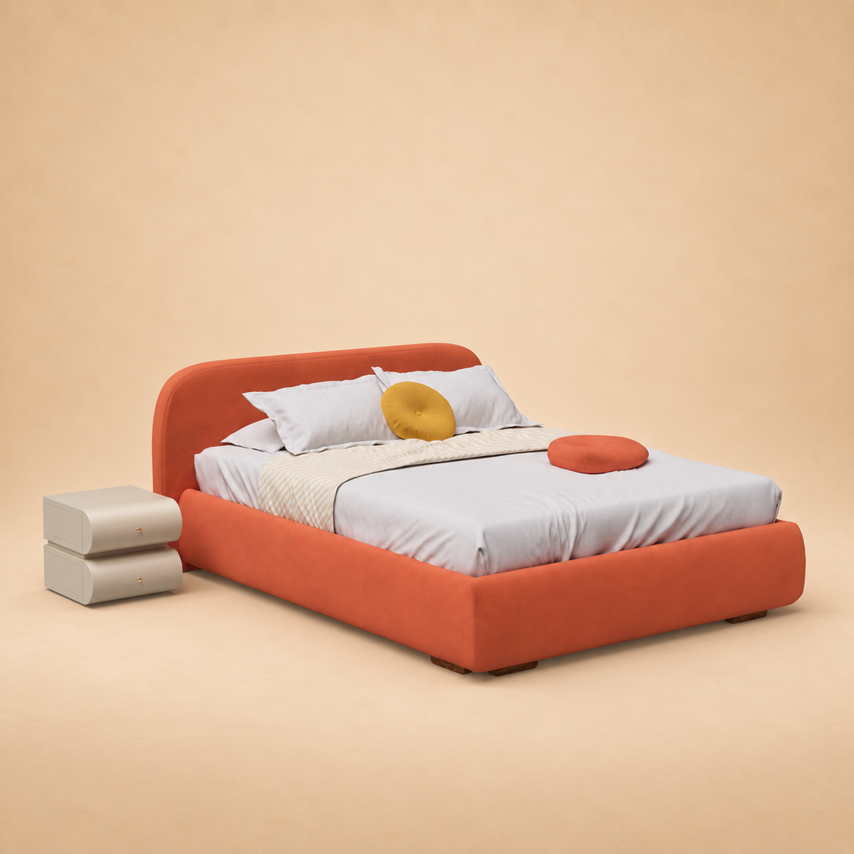 Althea Upholstered Bedroom Set — warm beige studio view 3