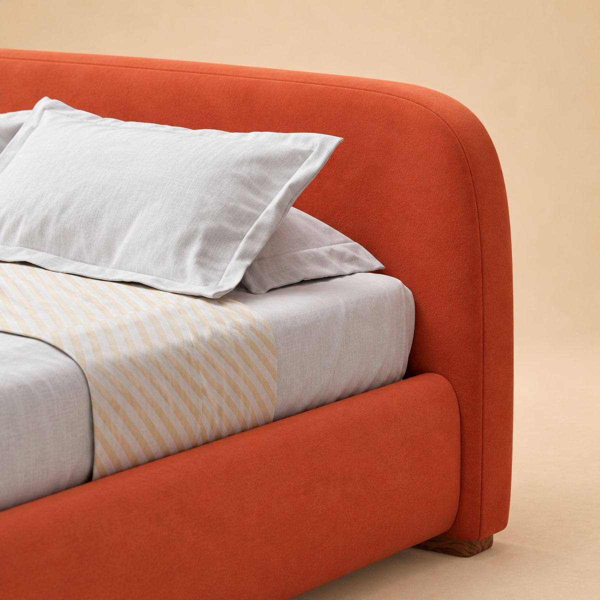 Althea Upholstered Bedroom Set — warm beige studio detail