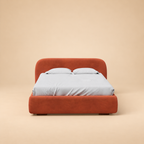 Althea Upholstered Hydraulic Storage Bed — warm beige studio view 2