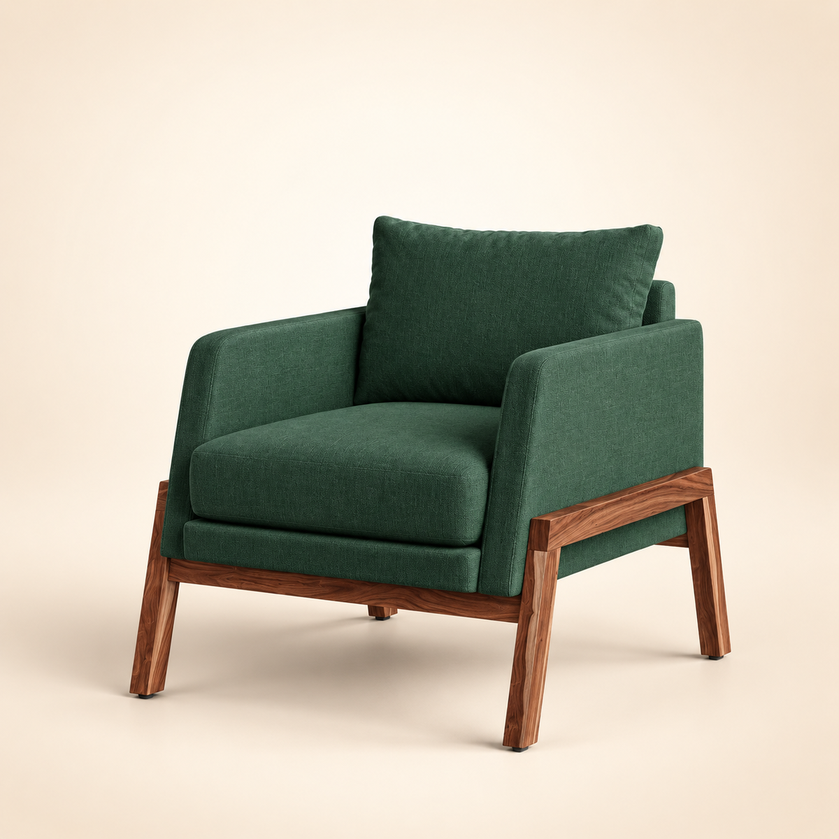 Arte accent chair in green upholstery with wood frame