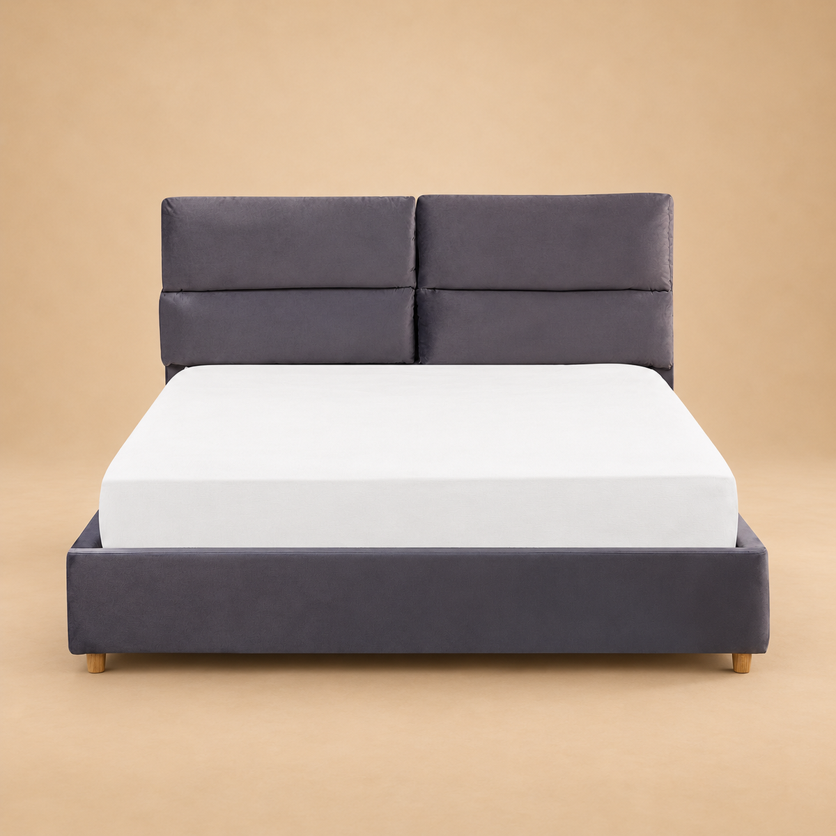 Bality Fully Upholstered Bed without Storage — warm beige studio view 2