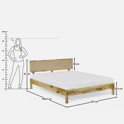 California Solid Wood Rattan Bed