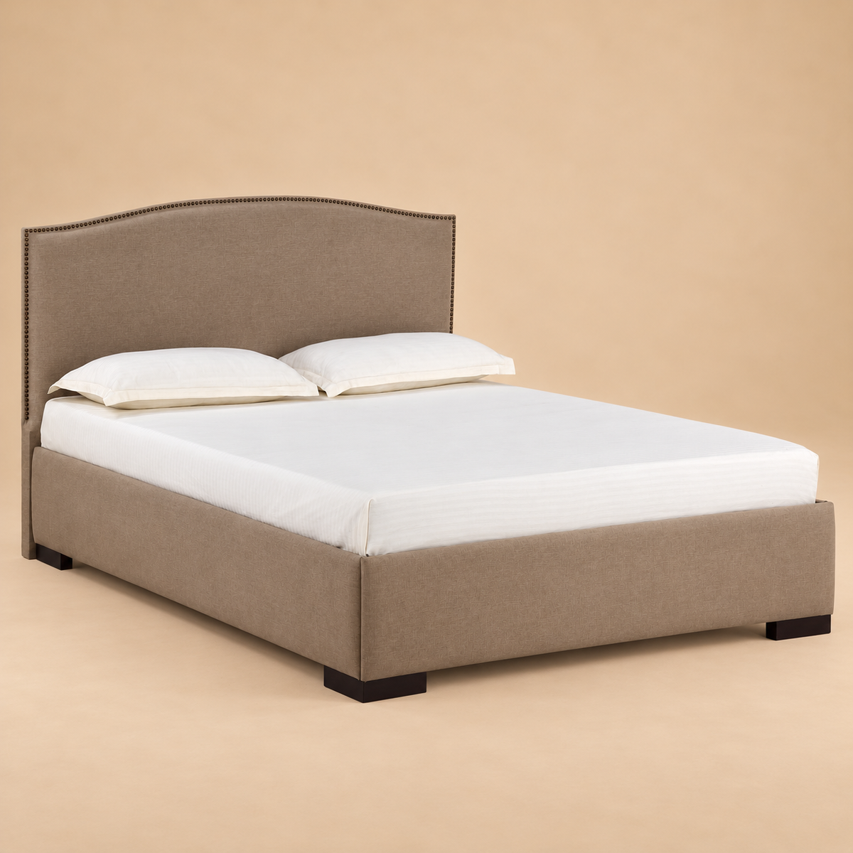 Bianca Fully Upholstered Bed without Storage — warm beige studio view 2