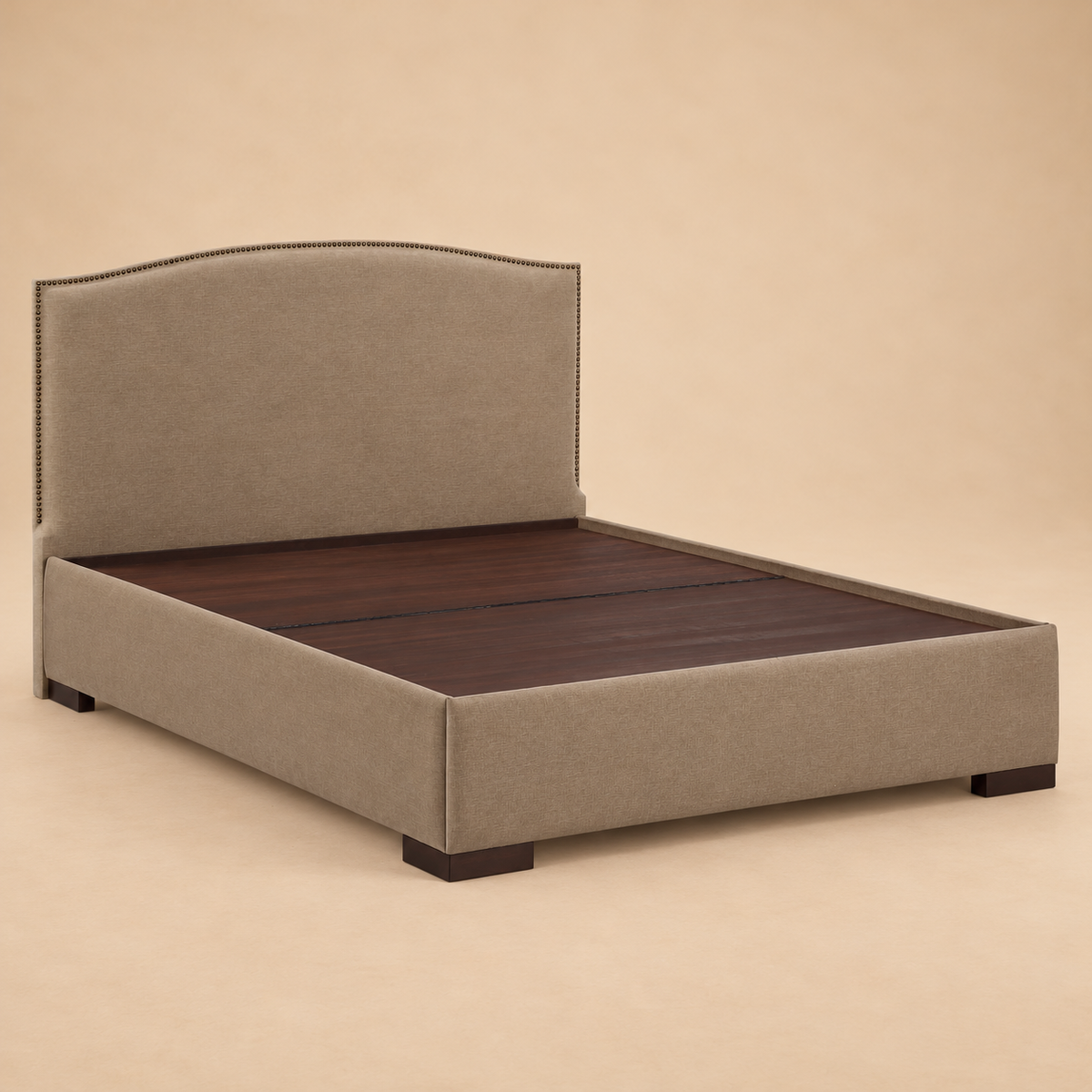 Bianca Fully Upholstered Bed without Storage — warm beige studio view 3