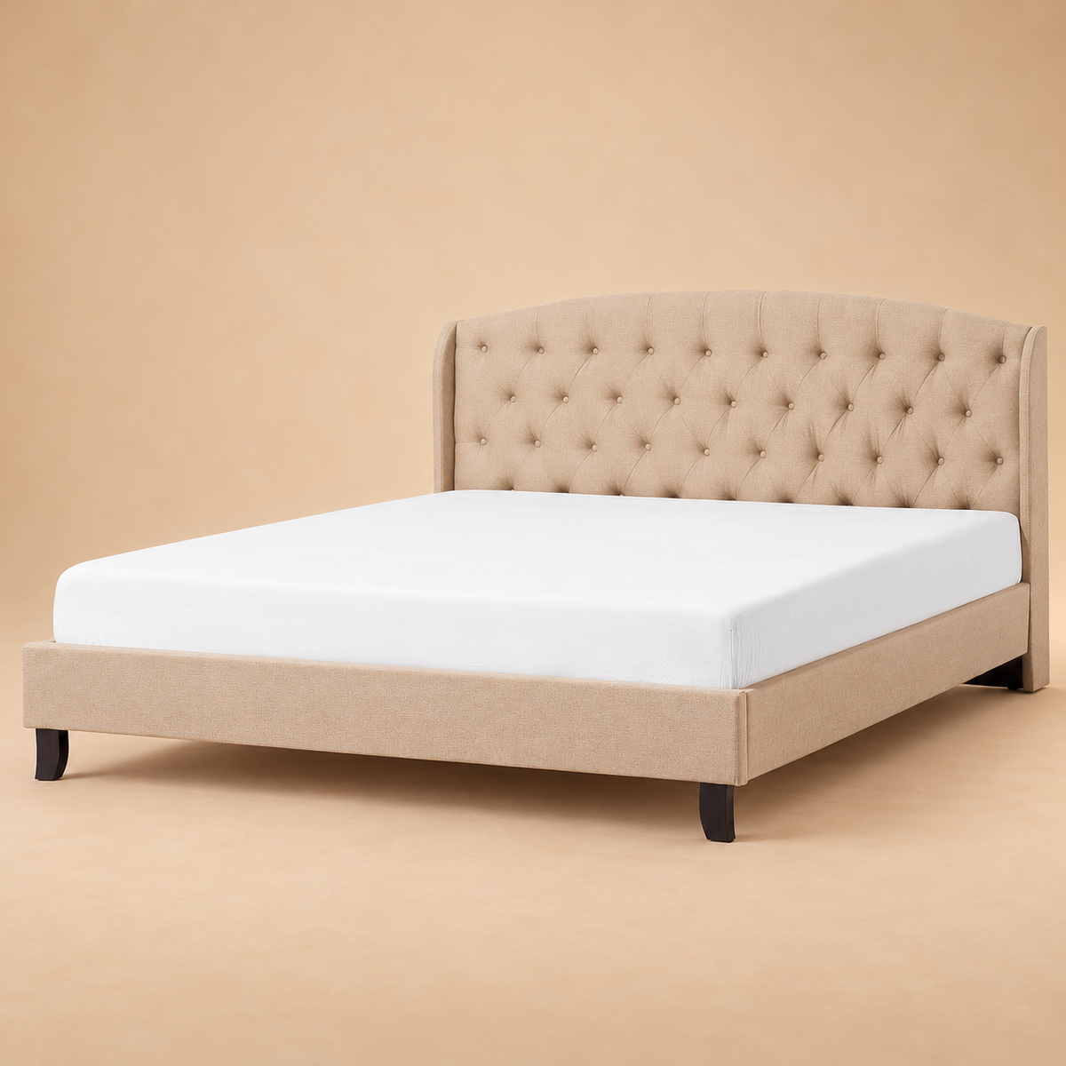 Borduex Fully Upholstered Bed without Storage — warm beige studio view 2