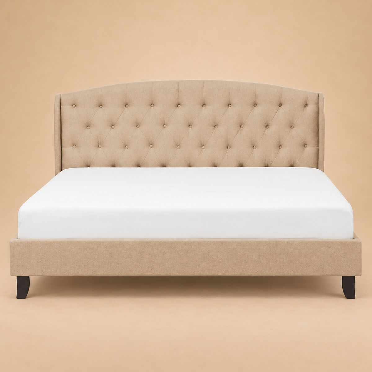 Borduex Fully Upholstered Bed without Storage — warm beige studio view 3