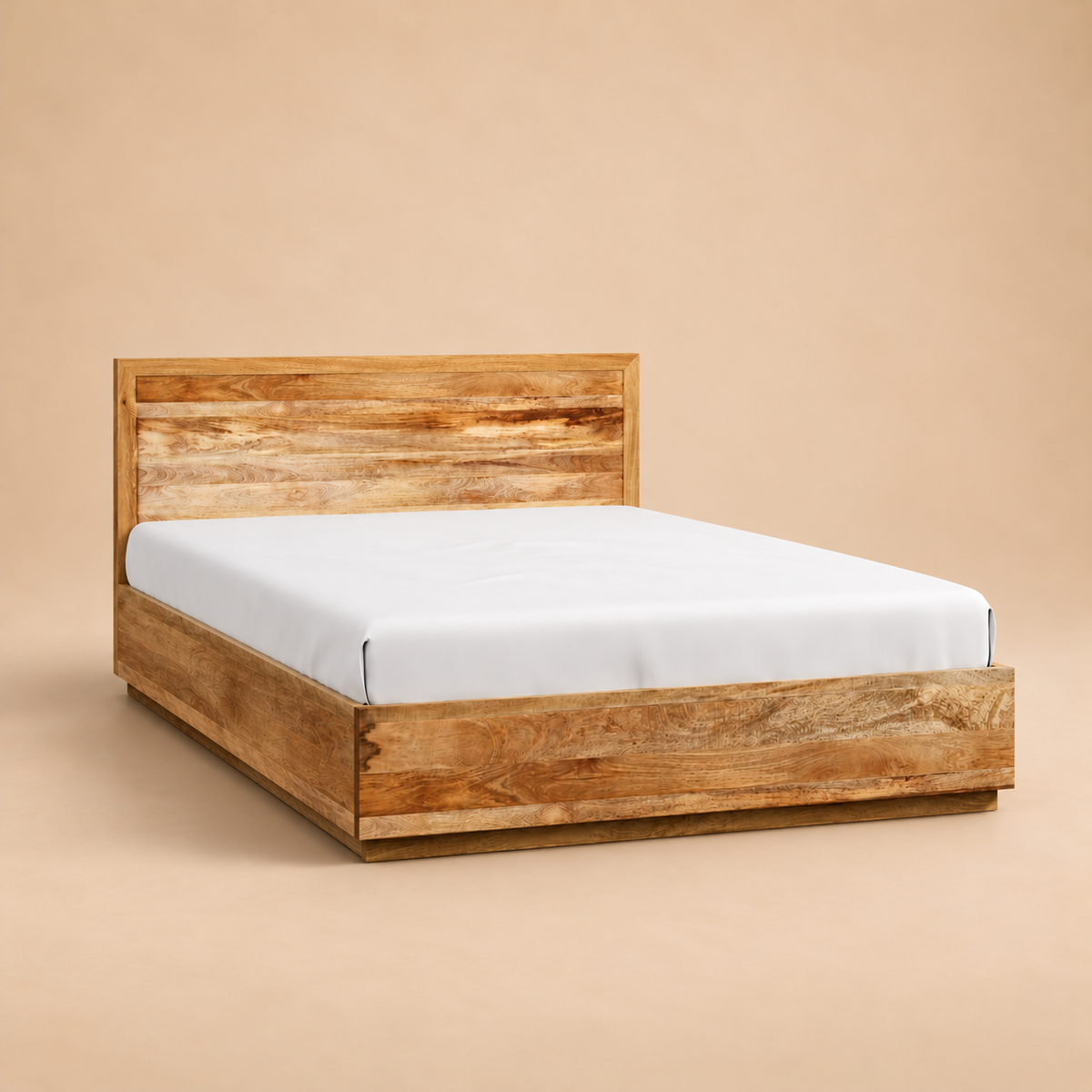 Bran Solid Wood Hydraulic Storage Bed — warm beige studio view 2