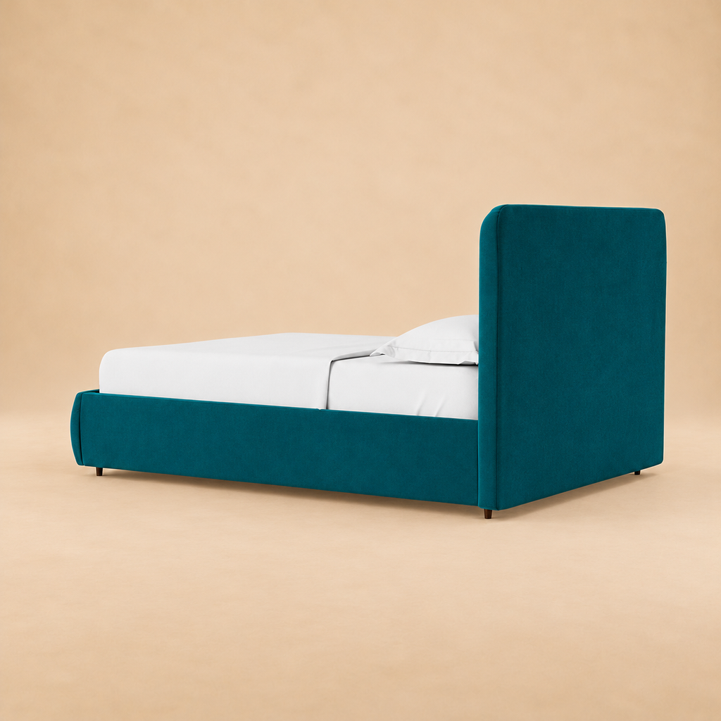 Brockham Fully Upholstered Bed without Storage — warm beige studio view 3
