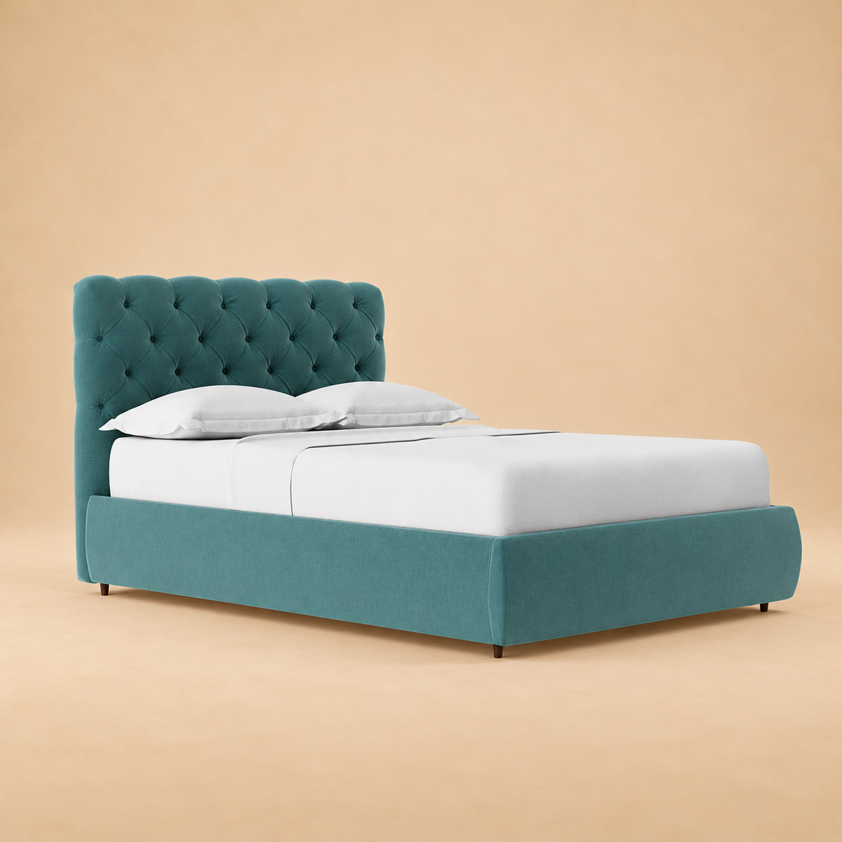 Burbage Fully Upholstered Bed without Storage — warm beige studio view 2