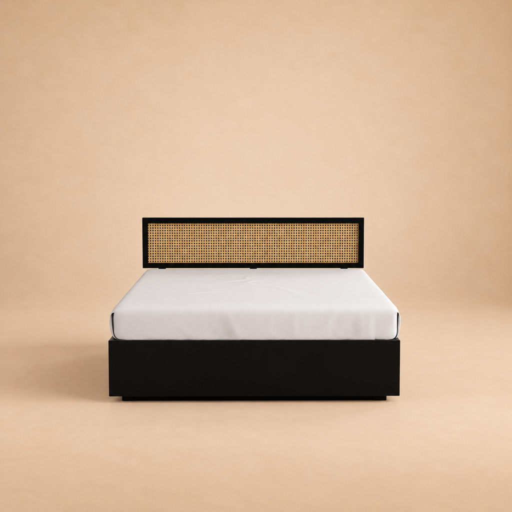California Hydraulic Storage bed — warm beige studio view 3