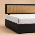 California Hydraulic Storage bed — warm beige studio detail