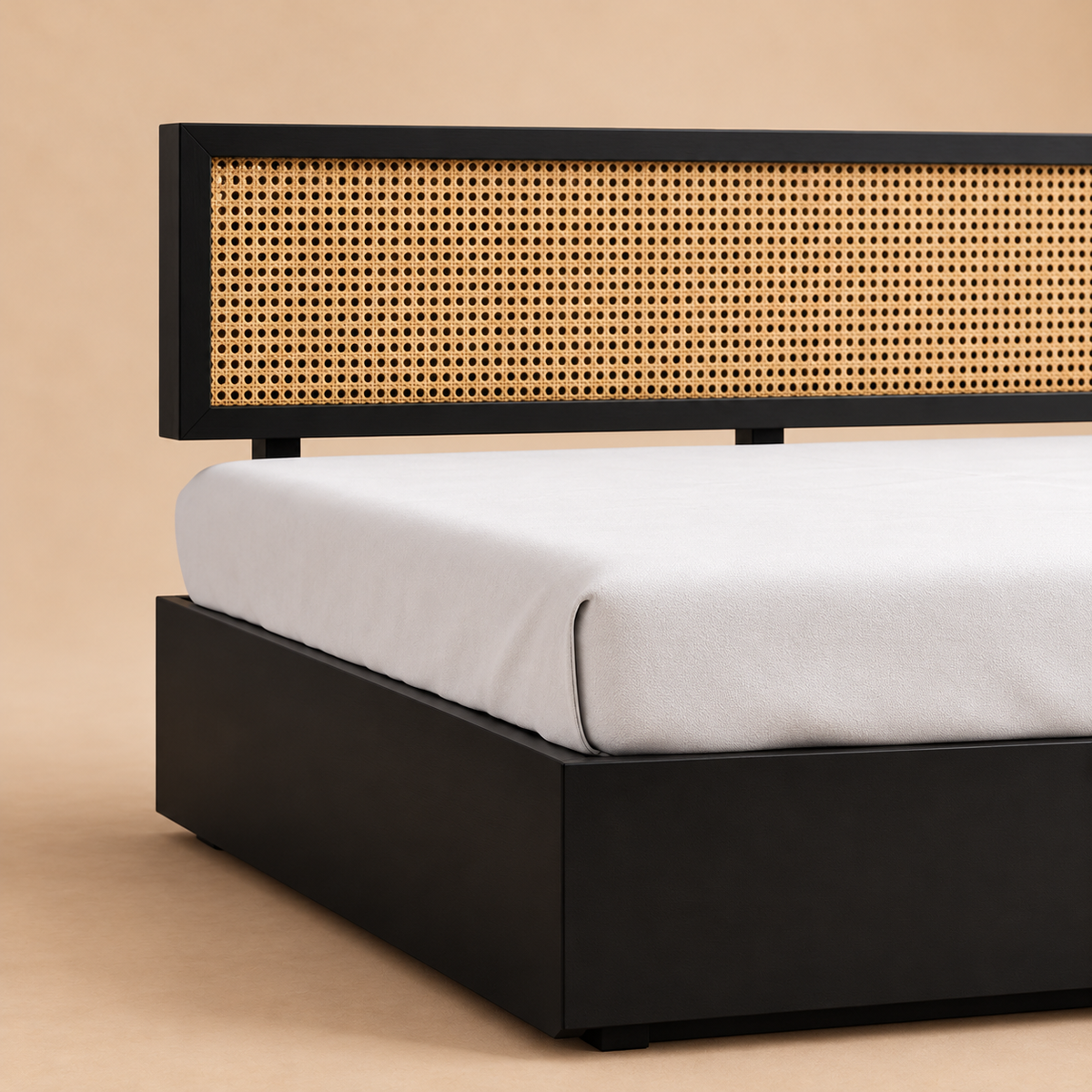 California Hydraulic Storage bed — warm beige studio detail