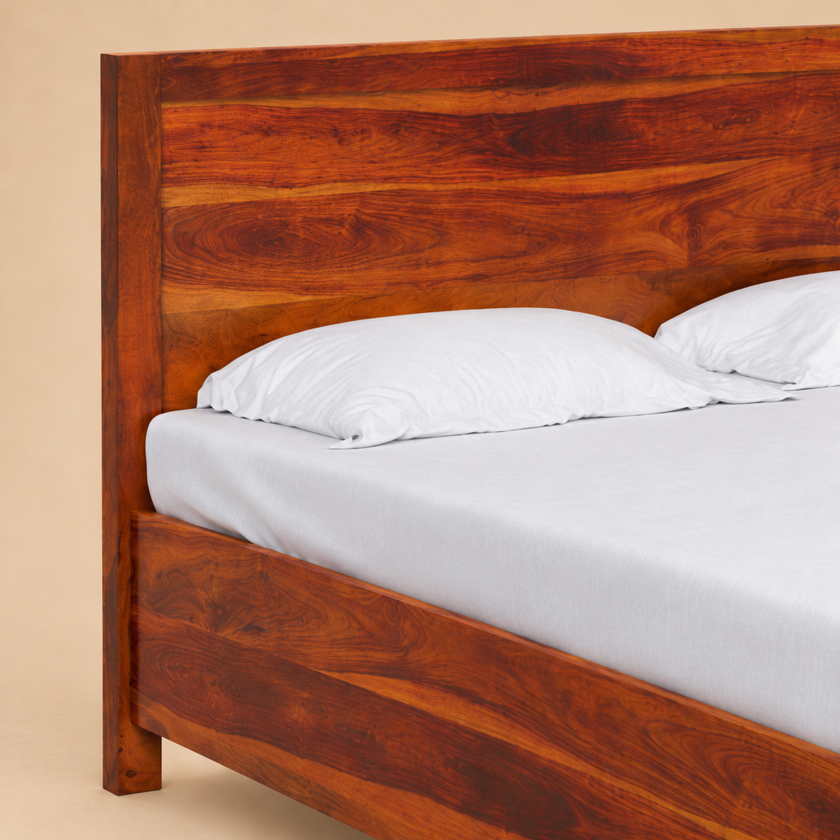 Camino Storage Bed - Sheesham — warm beige studio detail
