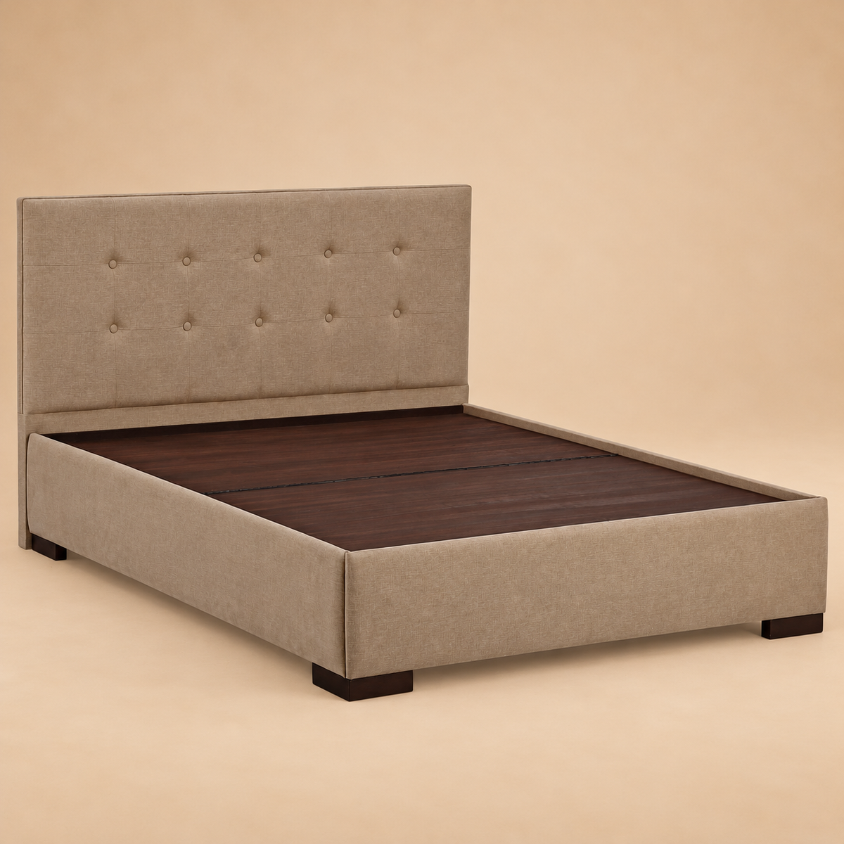 Cosmo Fully Upholstered Bed without Storage — warm beige studio view 3