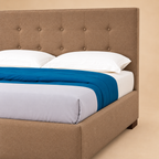 Cosmo Fully Upholstered Bed without Storage — warm beige studio detail